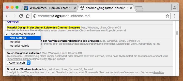 Chrome Flags Config Page